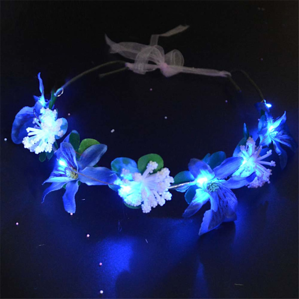 Pige Sommerfugl Lysende Tutu LED Nederdel Glød Blomsterkrans Hovedbøjle Fest Magisk Engel Fe Jul Kostume Fødselsdagsgave blue headband