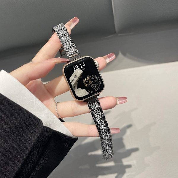 Kellon ranneke Apple Watch iWatch 10 42mm Täysi timantti - musta