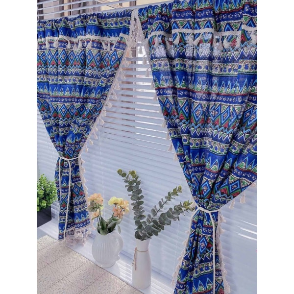 Röda Bohemiska Gardiner Tofs Backout Fönster Draperier Sovrum Vardagsrum Kök Gardin Jul Bomull Fransk Bay Platt Fönster boho2 W150xL280cm 1pc