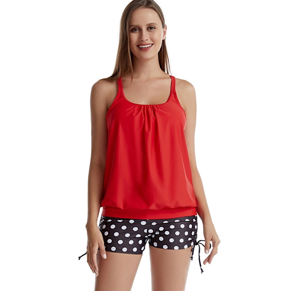 Eurooppalainen ja amerikkalainen uimapuku naisten konservatiivinen painettu kaksiosainen puku jaettu bokseri peittää vatsaa hoikentava tankini-uimapuku Black top printed pants L