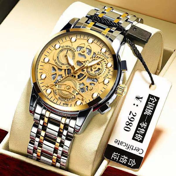 Herrklocka Shopee Hollow Helautomatisk Vattentät Klocka Självlysande Quartzklocka One Piece Gold shell