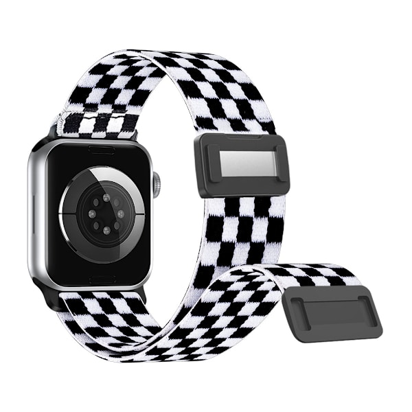 Klockarmband för Apple Watch iWatch S1-S9:38/40/41/S10:42MM Plast inre magnetiskt spänne Svart och vit rutig