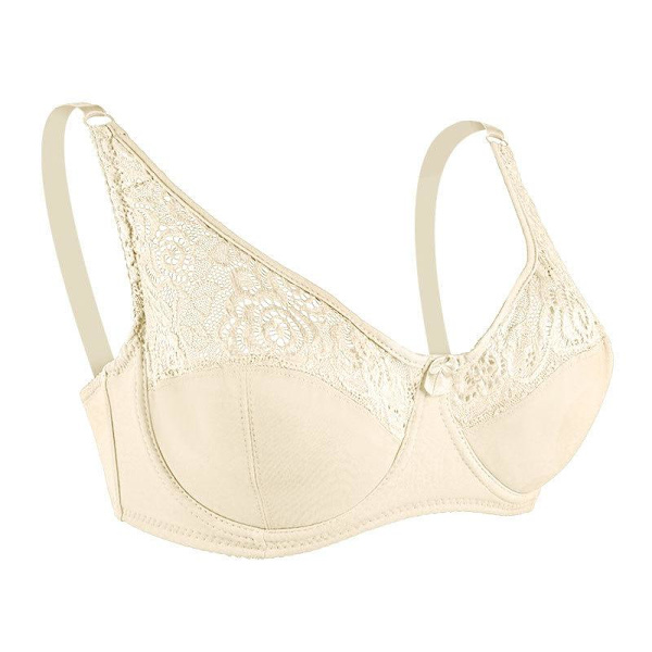 Queenral Sexig BH Spets Justerbar BH Med Stålringar Samlande Toppstöd Andningsbar Stor Storlek Damunderkläder Beige 38/85C