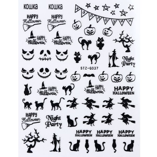1 st Spindelvävs Nagelstickers 3D Spöke Dödskalle Pumpa Transfer Folie Transfer DIY Manikyr Slider Nagelkonst Dekoration TRSTZG032-040 STZG038 Black