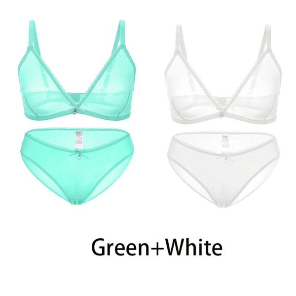 Varsbaby Seksikäs Naisten Läpinäkyvä Plus-kokoinen Rintaliivit ja Matala Vyötärö Alushousut 2kpl Green-Beige M