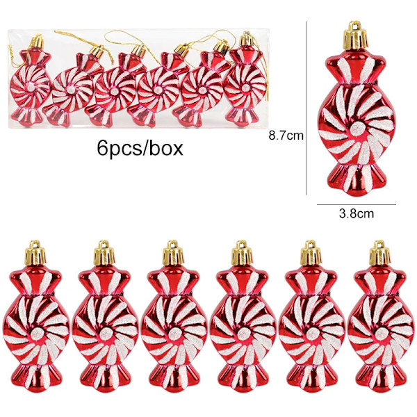 6 st Jul Lollipop Polkagris Hänge Julgran Hängande Boll Ornament Juldekorationer för Hemmet 2024 Nyårspresent Set5