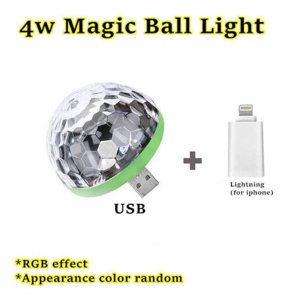 USB Iphone Typ C Mini Scenlampor Led Xmas Party Bildekor Lampa Crystal Magic Ball Färgglad Ljus Like the picture USB