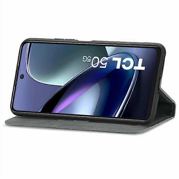 Kompatibelt Skal för TCL 50 5G, Läder med Kortfack, Magnetisk Stängning Grey