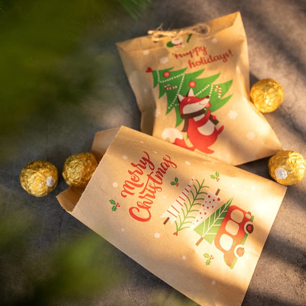 24 sæt julekraftpapirsposer Julemand Snemand Ræv Julefest Gavepose Slikkagepose Gaveindpakningsartikler 24sets Xmas Pattern2