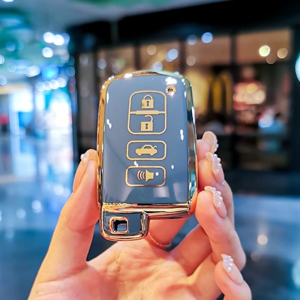 4 Knappar Bilnyckelfodral Skydd För Toyota Camry Corolla RAV4 Highlander Avalon 2015 - 2017 Smart Kontroll Skydd Skal Hållare grey keyring