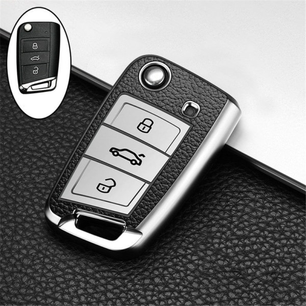 Promotion Läder TPU Case Cover Fob För Polo Tiguan Passat Golf MK Jetta Skoda Kodiaq Superb Octavia Seat B Style silver