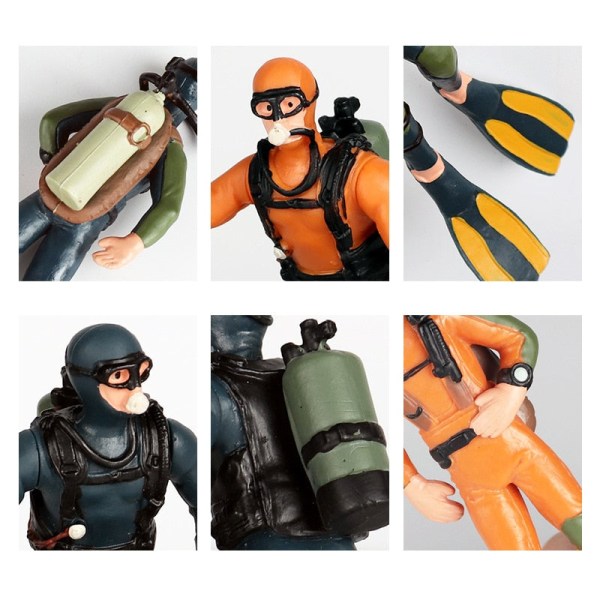 Simuleringsdocka leksaksfigur modell solid plast undervattensäventyr dykare docka scen dekoration leksaker barn presenter 4pcs