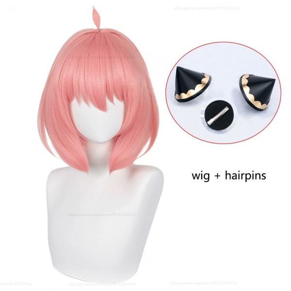 Anime SPY×FAMILY Anya Forger Kort Pink Cosplay Paryk Hår Varmebestandig Syntetisk Halloween Fest Kvinde Søde Parykker + Parykhætte wig B only One Size