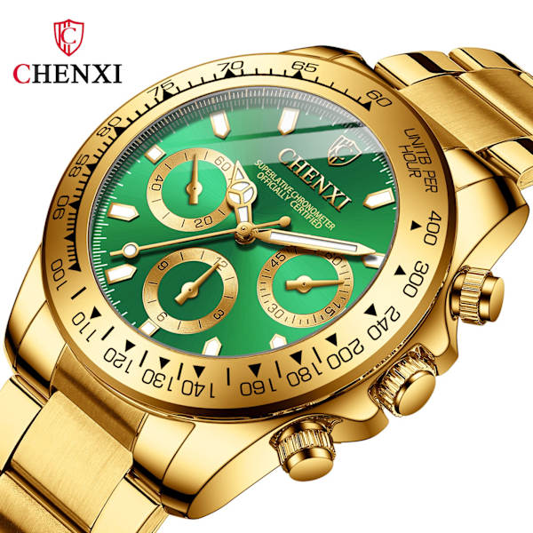 Herreur Business Ur Lysende Vandtæt Quartz Ur All golden green surface