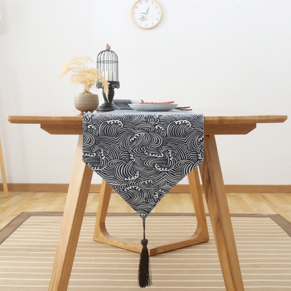 Bordløper i japansk stil, bomull og lin, rutete teppe, Zen-lin, retro japansk duk, tallerkenmatte, duk Pure white. Table runner 33*200cm