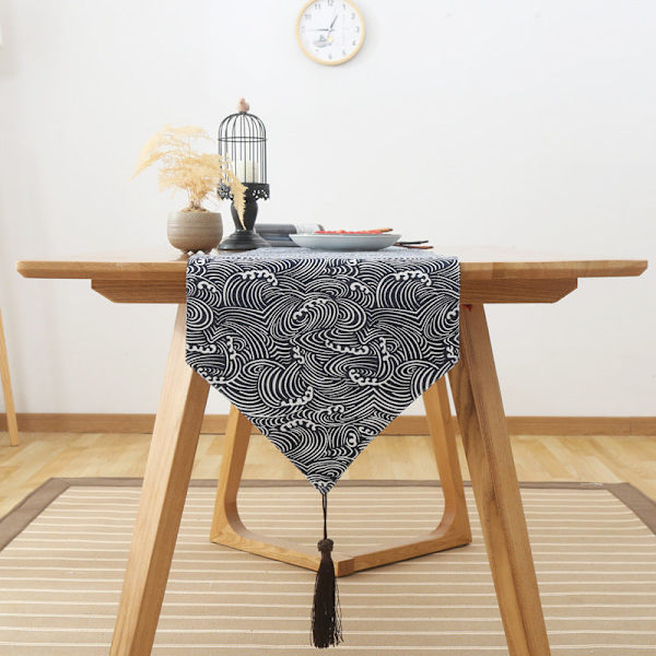 Bordslöpare i japansk stil, bomull och linne, rutig tematta, Zen-linne, retro japansk bordsduk, tallriksmatta, bordsduk ukiyo-e. Red HAILANG. Table runner 33*220cm