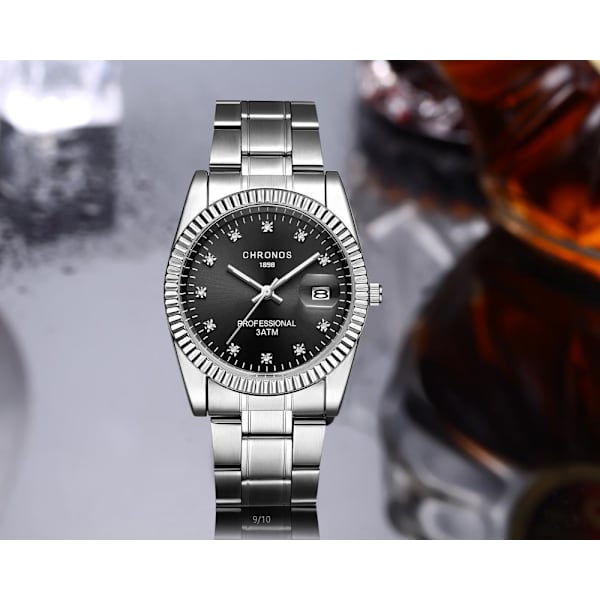 Herreur med diamantoverflade, rustfri stållænke og vandtæt quartz ur CH2502