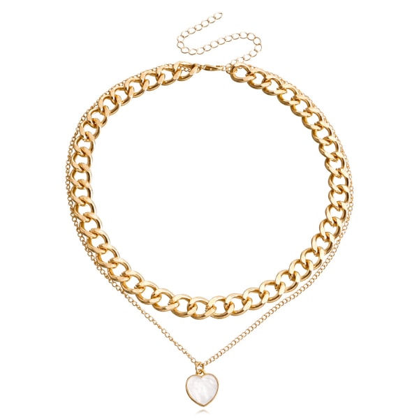 Dobbelt Lag Kærligt Hjerte Perlemorsvedhæng Halskæde Dame Punk Stil Hip Hop Kvinde Choker Smykkesæt ZW833 gold