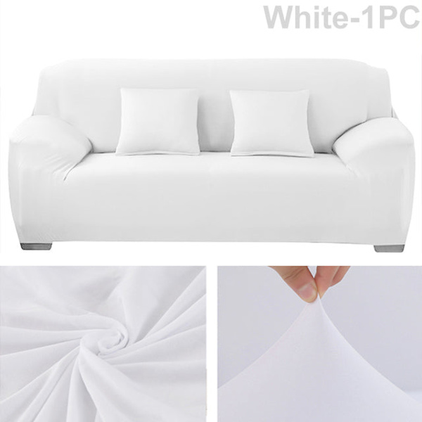 Elastisk sofabetræk til stue, ensfarvet sofabetræk, strækbart sofabetræk, hjørnesofa 1/2/3/4 personers L-formet sofa, skal købe 2 stk. White--1PC 2 seat 145-185cm