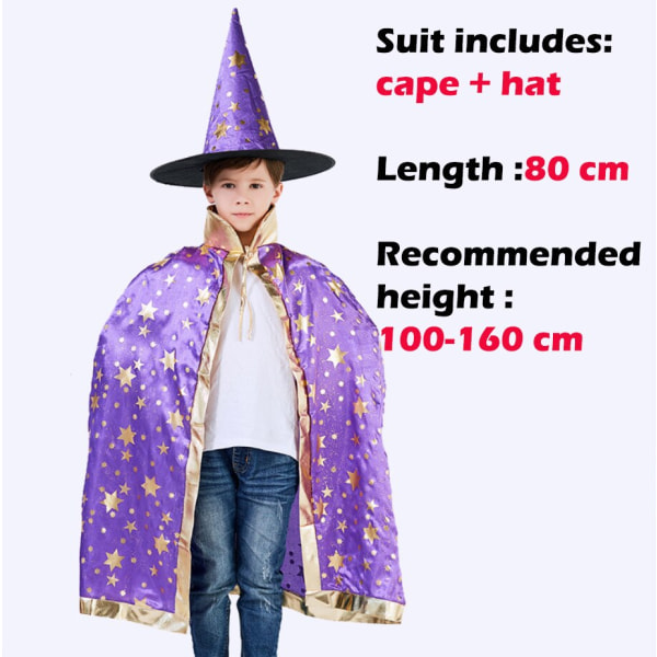 Halloween Cape Med Hatt Stjärnmönster Pumpa Cape Cosplay Kostymer Halloween Kostym För Barn Pojkar Flickor Fest Födelsedag 80 cm Orange One Size