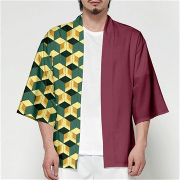 Kvinder/Mænd Sommer Afslappet Cool Streetwear Demon Slayer Kimetsu no Yaiba 3D Print Japansk Anime Kimono Haori Yukata Cosplay Green L