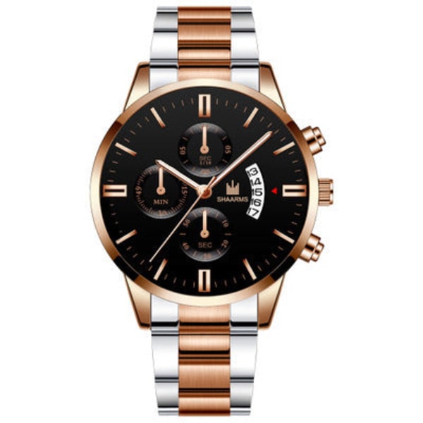 Herrklocka Casual Enkel Skala Business Kalender Stålklocka Herr Quartz Black rose