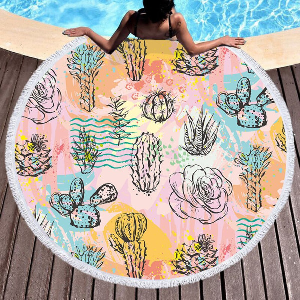 Frukt Sommar Vattenmelon Apelsin Kiwi Strandhandduk Rund Havsfilt Kawaii Yogamatta Picknickmatta Absorberande Manteau Kappa 9