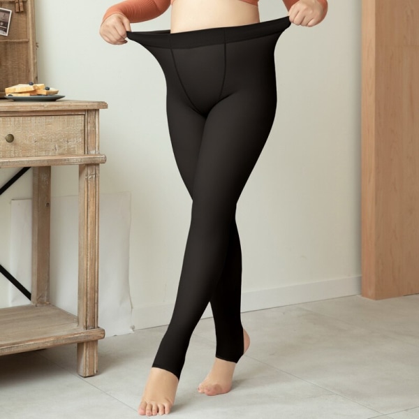 Plus-kokoiset talviset naisten sukkahousut lämpökerrastoa, läpikuultavat sukkahousut, naisten lämpimät leggingsit, feikki-sukkahousut, fleece-trikoot, ihoa imitoiva efekti pure black half feet 90g (15-20 Celsius)