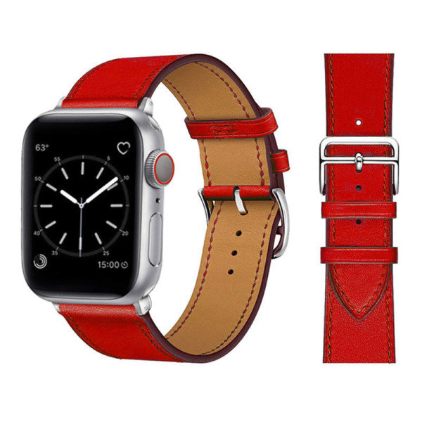 Lærreim for Apple Watch-reim 44mm 45mm 42mm 41mm 40mm 38mm Single tour klokkereim armbånd iWatch serie 3 4 5 6 SE 7 reim 19 Bamboo Cyan For 42mm 44mm 45mm