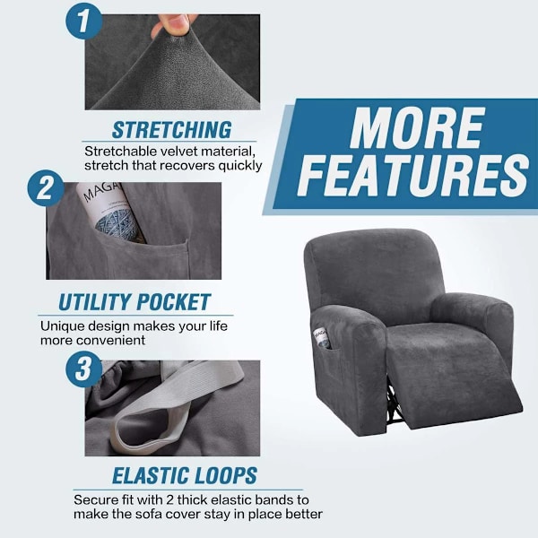 Sammet Fåtöljöverdrag Skydd Elastiskt Allomfattande Massage Soffa Överdrag Öronlappsfåtölj Soffa Dark Grey