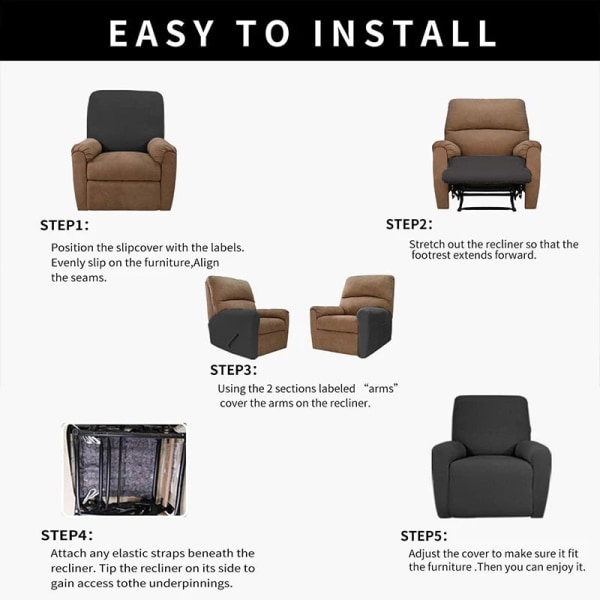4 delar Recliner Sofföverdrag för Vardagsrum Elastiskt Fåtöljöverdrag Skydd Lazy Boy Relax Fåtöljöverdrag Brown