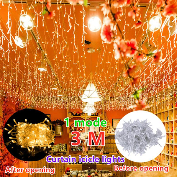 10M Fönstergardin LED-ljusslinga Istapp Fairy Bröllopsfest Juldekor Warm white 3M