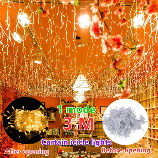 10M Ikkunaverho LED-valot Jääpuikko Valosarja Satu Hääjuhla Joulu Sisustus Multicolor 3M