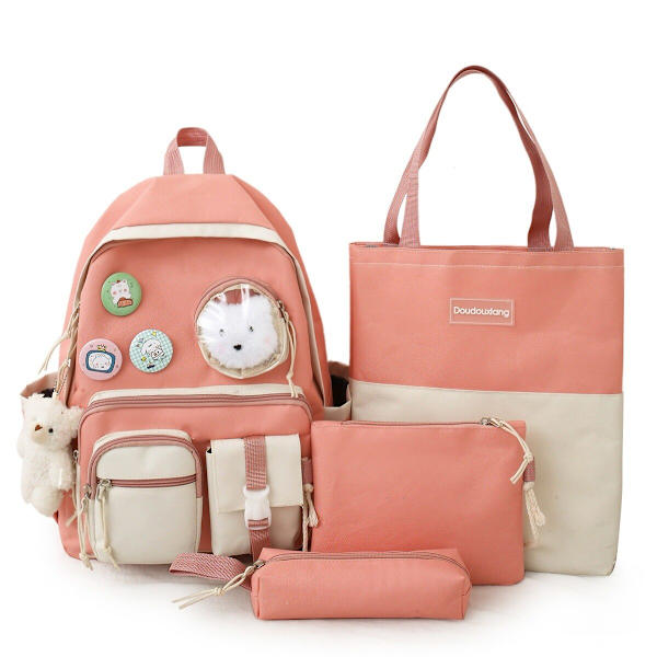 5 stk Sett Ryggsekker For Student Skoleveske For Jenter Multifunksjonelle Skoleryggsekker Håndveske Stor Kapasitet Jenters Pennal 4pcs pink4