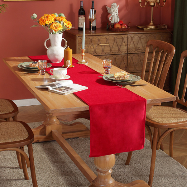 Velour Bordløber Enkel Ensfarvet Bordløber Bryllupsfest Spisebordsdekorationer Lang Duge Bright red 33*200cm
