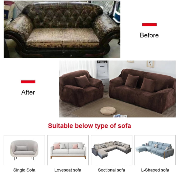 Plysj Tykk Sofatrekk for Stue Justerbart Elastisk Hjørnesofatrekk Seksjonssofa Slipcover Dekor Sofa Sjeselong Trekk Lounge Color 131 4-seater(235-310cm)
