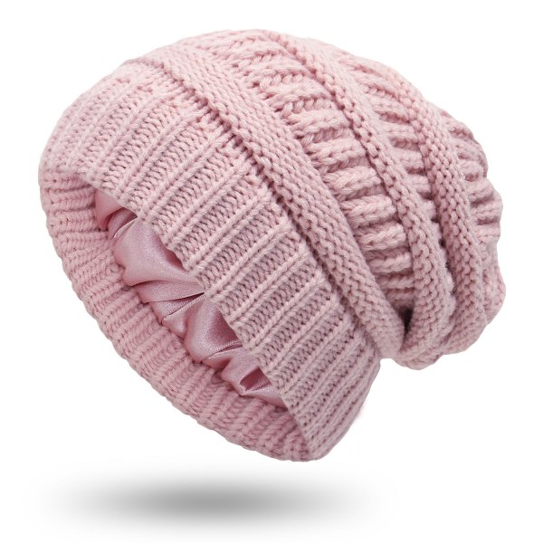 Höst och Vinter Ins Ny Hatt Dam Skyddande Frisyr Varm Ull Stickad Satin Hatt 9 Färger #7 Green Average size
