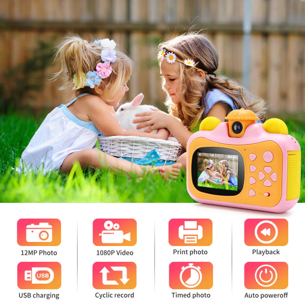 Kids Camera Instant Print Camera för barn 1080P HD-videokameraleksaker med 32 GB-kort Pinky orange 32G memory card