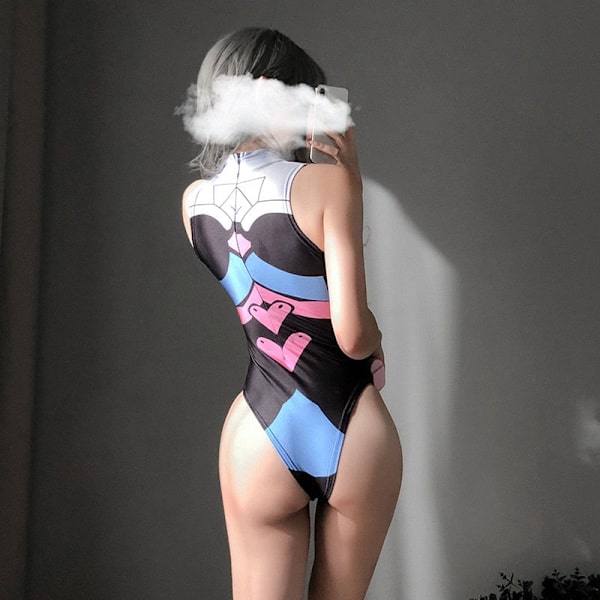 Anime Spel Cosplay DVA Tryckt Sexig Kostym för Kvinnor Anime Baddräkt Underkläder Bodysuit Badkläder Baddräkt Öppen Gren Open Crotch One Size
