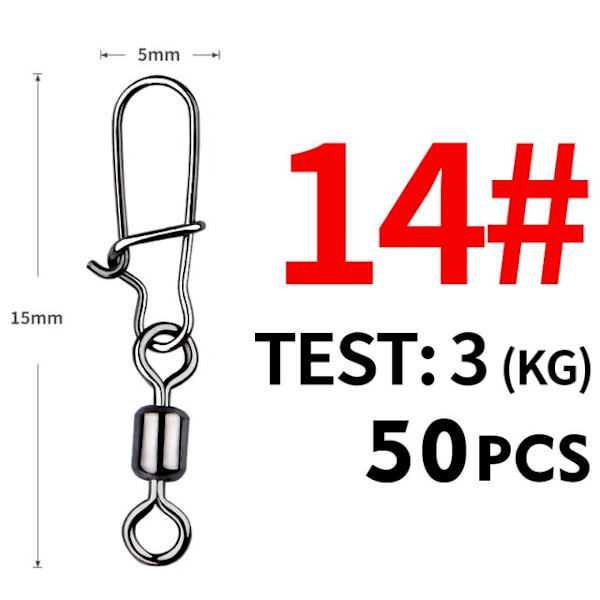 Fishhook 50 stk. Gjeddefiske Tilbehør Koblingsstift Lager Rullende Svivel Rustfritt Stål Snap Fiskekrok Lokkesvivler Utstyr Size1 41mm 30kg