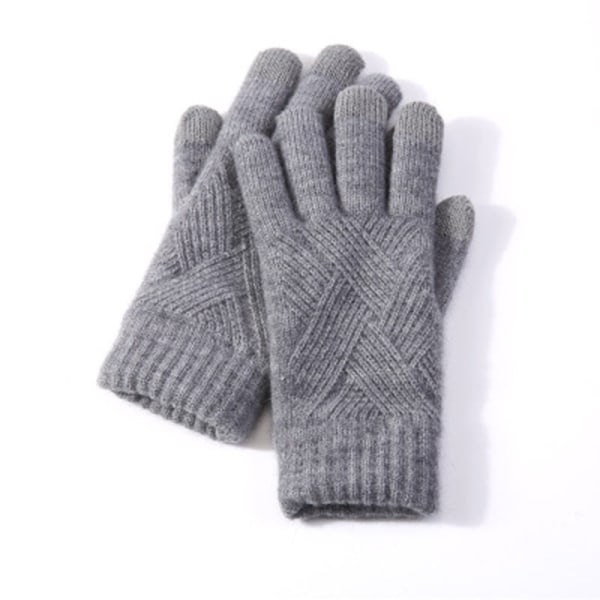 Varme strikkede hansker med fulle fingre for kvinner og menn, solide ullvotter med berøringsskjerm, tykke varme sykkel- og kjørehansker H46 S128 Yellow One Size