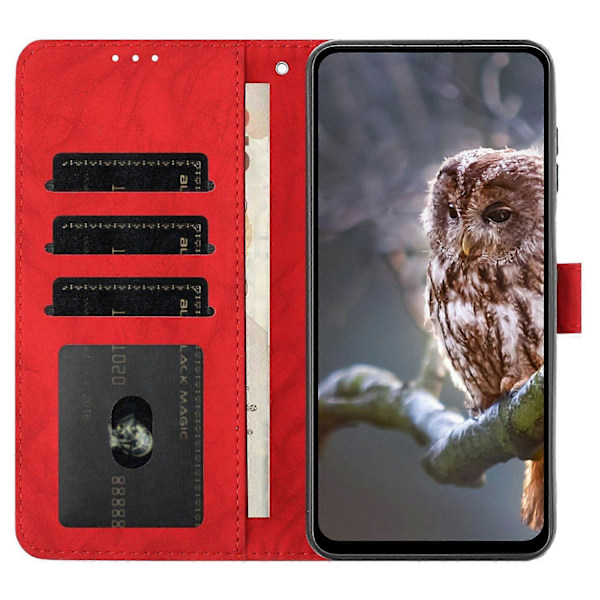Fodral för Samsung Galaxy A16 4G 5G Uggla Präglat PU Läder Plånbok Telefonfodral med Handledsrem - Pur Red