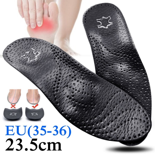 EiD Ny buestøtte 25mm ortopedisk innersåle Svart lær ortopediske innleggssåler for plattfot O/X Bein Korrigert skosåleinnlegg Full pad (EU 39-40) 1 Pair