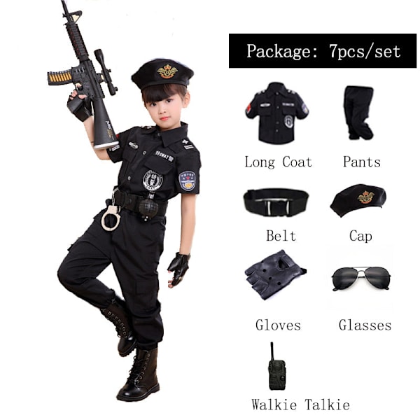 Politimannskostymer for barn Halloweenfest Karneval Politiuniform 110-160cm Gutter Hær Politimenn Cosplay Klesett Set7 140CM