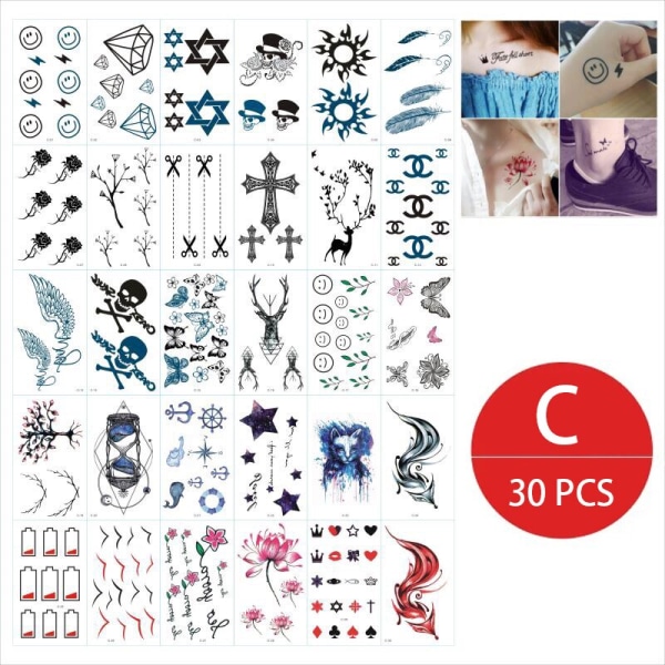 Midlertidige tatoveringsklistremerker for jenter, vanntette, langvarige, falske tatoveringsklistremerker, lyse, søte tatoveringer på kropp, ansikt, barn M 30pcs