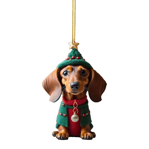Jul Tecknad Söt Hund Ornament Tax Hund Hängande Dekoration Julgran Hänge Hem Fest Tillbehör Bilinredning Gåvor F-1 Christmas