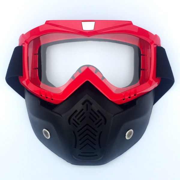Lumilautailu naamio moottorikelkkailuun, laskettelulasit, tuulenpitävät suojalasit motocrossiin suukappaleella Bright red frame transparent sheet 17cm