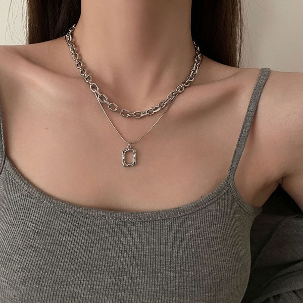 INS Style Titanium Stål Dobbeltlags Halskæde Hip Hop Herre- og Dame T-shirt Tilbehørskæde XL1507 Silver