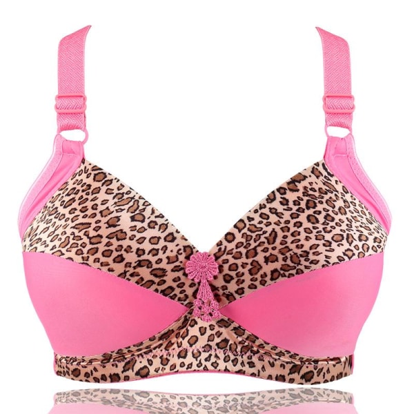 Dame Plus Size BH Leopard Print Trådløse BH'er Justerbar BH Tynd Kop Undertøj Beige 46E