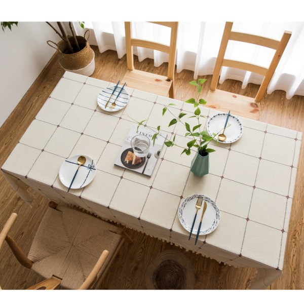Duske Cotton Linen Ensfarget Rutete Støvtett Duk Rektangulær Duk Coffee 140*180cm